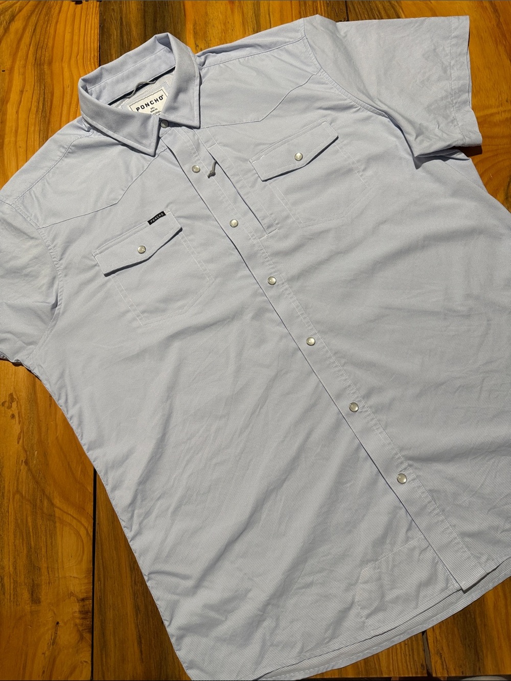 Poncho The Anchoa Men's Blue Microcheck Snap Button Shirt, XXL Slim Fit - Picture 4 of 7